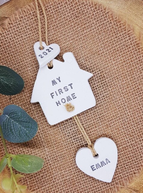 My First Home Personalised Gift, Happy Place 2025 Hanging Clay Keepsake, House Decoration, Housewarming, Good Luck, New Gift - image 1