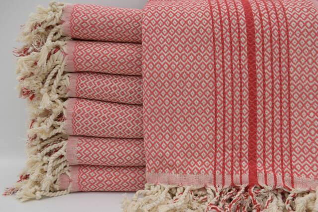 Fuchsia Towel, Cotton Towel, Red Striped Towel, Beach Towel, Turkish Peshtemal, 40''x70'', Small Diamond Towel, B2-K??rm??z?? - image 1