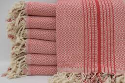 Fuchsia Towel, Cotton Towel, Red Striped Towel, Beach Towel, Turkish Peshtemal, 40''x70'', Small Diamond Towel, B2-K??rm??z?? - thumbnail 1