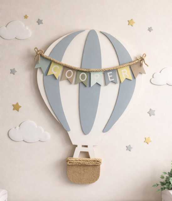 Hand Painted Wooden Hot Air Balloon, Nursery Decor - image 1