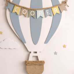 Hand Painted Wooden Hot Air Balloon, Nursery Decor - thumbnail 2