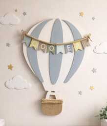 Hand Painted Wooden Hot Air Balloon, Nursery Decor - thumbnail 1