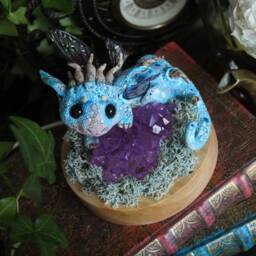 Blue Dragon Figurine, Baby Drgon Sculture, Usb Led Lighting Sculpture - thumbnail 3