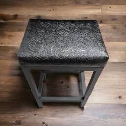 Floral Embossed Black Leather Bar Stool/Counter Top - Cowboy Tool Worldwide Shipping Fp - thumbnail 3