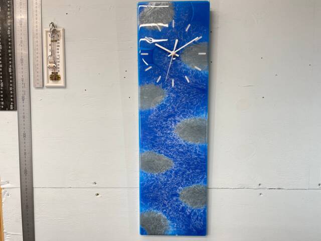 Sapphire Blue & Silver Abstract Resin Wall Clock, Long Modern Unusual Home Decor, Luxury Clocks - image 1