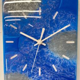 Sapphire Blue & Silver Abstract Resin Wall Clock, Long Modern Unusual Home Decor, Luxury Clocks - thumbnail 2