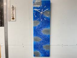 Sapphire Blue & Silver Abstract Resin Wall Clock, Long Modern Unusual Home Decor, Luxury Clocks - thumbnail 1