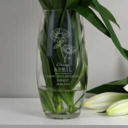 Birthday Gifts For Women/Birth Month Flowers Vase/Engraved Glass Gift - thumbnail 2