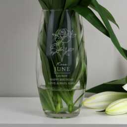 Birthday Gifts For Women/Birth Month Flowers Vase/Engraved Glass Gift - thumbnail 3