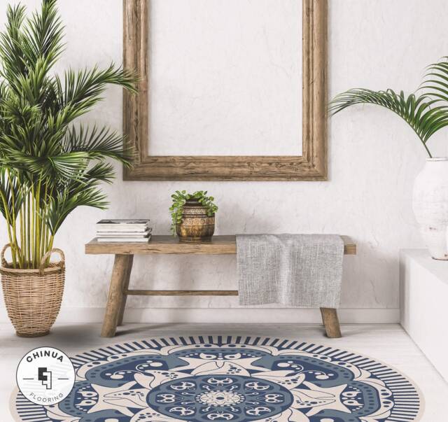 Rajesh Round Vinyl PVC Mat, Nursery Rug, Spanish Art, Classic Rug Pattern, Floor Rugs For Living Room #30G - image 1