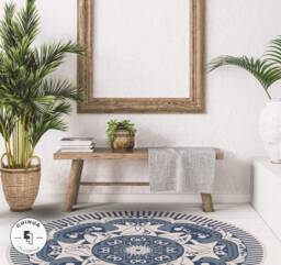 Rajesh Round Vinyl PVC Mat, Nursery Rug, Spanish Art, Classic Rug Pattern, Floor Rugs For Living Room #30G - thumbnail 1
