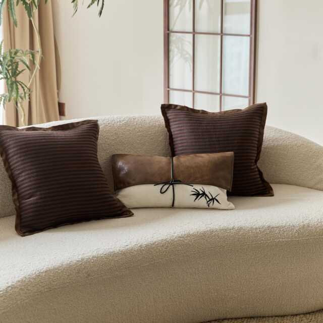 Handmade Retro Throw Pillow Cover, Flocked Fabric, Striped Jacquard - image 1