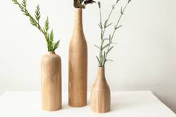 Set Of 3 Wood Vase Home Decor Handmade Birthday Gift, Gift For Her, Anniversary Wedding Carved Unique - thumbnail 1