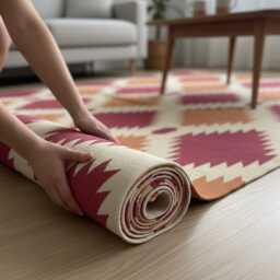 Handwoven Wool Kilim Rug, Modern Pink & Peach Geometric Runner - thumbnail 3