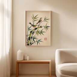 Bamboo Bird Print - Japanese Wall Art Oriental Nature Poster - thumbnail 3