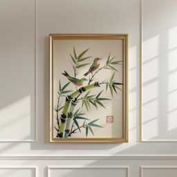 Bamboo Bird Print - Japanese Wall Art Oriental Nature Poster - thumbnail 2
