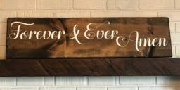 Hanging Rustic Hand Painted Forever & Ever Amen Wood Sign, Wall Decor - thumbnail 1