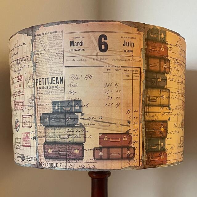 Vintage Luggage Lampshade French Shabby Chic Airmail , Stamps Postmarks , Fatta Da Mamma - image 1