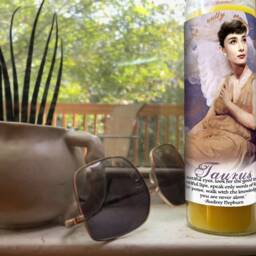 Taurus Audrey Hepburn Guardian Angel Prayer Candle - thumbnail 3