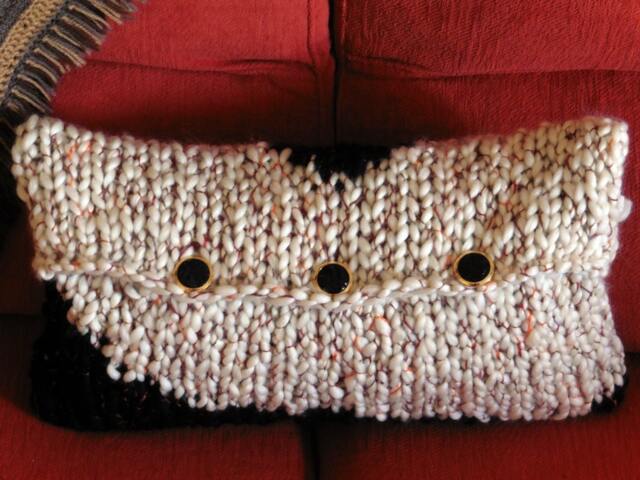 Cushion Cover, Thick Wool, Black & Beige, Hand-Knitted, Soft, Elegant, Original, Unique Gift - image 1
