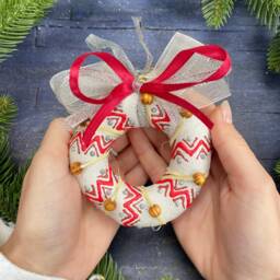 Silver & Red Christmas Donut Tree Decoration Eco-Friendly Gift Handmade Gift Ukrainian Handmade - thumbnail 3