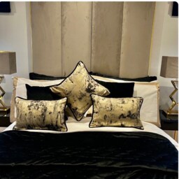 Luxury Back Gold Cushion Cover, Black Pillow Piped Metallic Throw Designer Nero - thumbnail 3
