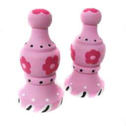 Finials - Pair Of Custom Hand Painted For Curtain Rod Pretty Girly Pink Flowers Or Any Theme