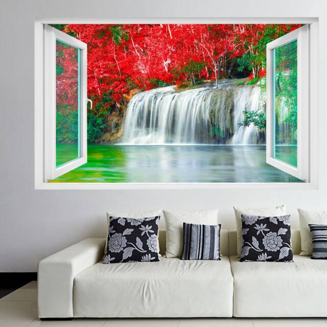 Waterfall Flowers Wall Decal Sticker Mural Poster Print Art Home Kids Bedroom Decor Gk10 - image 1