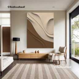Textured Black & Beige Sculpture - Modern 3D Wood Carving - thumbnail 3
