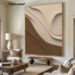 Textured Black & Beige Sculpture - Modern 3D Wood Carving - thumbnail 2