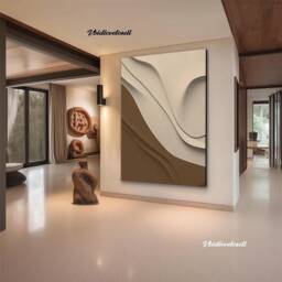 Textured Black & Beige Sculpture - Modern 3D Wood Carving - thumbnail 1