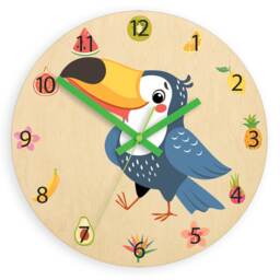 Children Wall Clock - Toucan With Personalizen Name, Wooden Clock, Fruits, Numbers, Gift, Funny Clock, Kids Boy - thumbnail 4