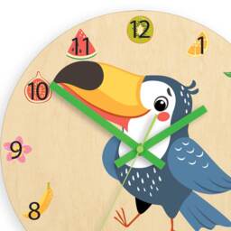 Children Wall Clock - Toucan With Personalizen Name, Wooden Clock, Fruits, Numbers, Gift, Funny Clock, Kids Boy - thumbnail 2