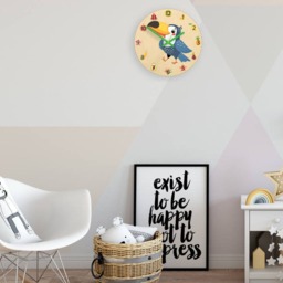 Children Wall Clock - Toucan With Personalizen Name, Wooden Clock, Fruits, Numbers, Gift, Funny Clock, Kids Boy - thumbnail 3