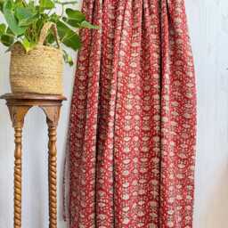Kantha Stitch Bagru Hand-Print Pure Cotton Reversible Bed/Sofa Throw King Size - Handmade Floral Dohar Earthen Autumn Red Beige Lotus - thumbnail 2