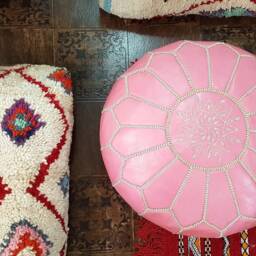 Stuffed Moroccan Leather Pouf, Pouf Ottoman, Handmade Floor Poof, Footstool, Ottoman Table, & Stools - thumbnail 4