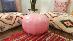 Stuffed Moroccan Leather Pouf, Pouf Ottoman, Handmade Floor Poof, Footstool, Ottoman Table, & Stools