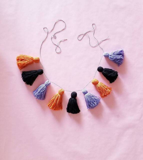 Halloween Yarn Tassel Garland-Halloween Decor-Cute Halloween-Wall Hanging-Wall Decor-Tassel Garland-Boho Decor-Orange Purple Black - image 1