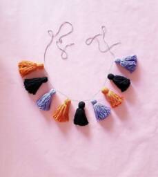 Halloween Yarn Tassel Garland-Halloween Decor-Cute Halloween-Wall Hanging-Wall Decor-Tassel Garland-Boho Decor-Orange Purple Black - thumbnail 1