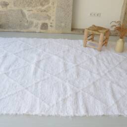 Large Recycled Linen Carpet Pure White 180x250 cm, Geometric Area Rug, Handmade Carpet, Living Room Bohemian Decor, Rug - thumbnail 2