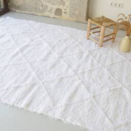 Large Recycled Linen Carpet Pure White 180x250 cm, Geometric Area Rug, Handmade Carpet, Living Room Bohemian Decor, Rug - thumbnail 3
