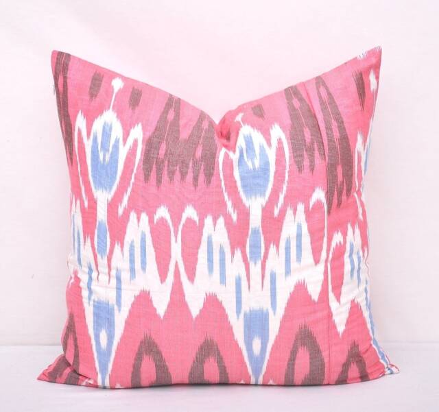 Pink Silk Cotton Ikat Pillow Cover, Handloom Accent Cushion - 20x20 - image 1