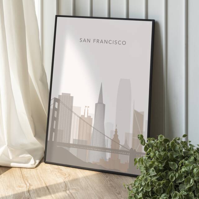 Minimalist San Francisco Print - Fran Wall Art, Retro Travel Poster, California, Golden Gate Bridge, Living Room Print, Bedroom Art - image 1