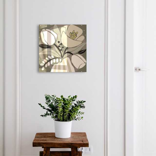 Beige Flowers Wall Mounted Key Cabinet, Industrial Box, Minimalist & Plants, For Nature Lovers - image 1