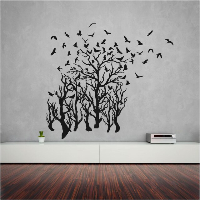 Crows in The Trees Vinyl Wall Art, Decal, Sticker, Transfer, Mural, Decor, Rent Friendly, Interior, Exterior, Full Removable, - 1023 - image 1