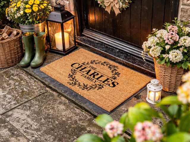 Charles Family Wreath Doormat - Personalized Botanical Welcome Mat - image 1
