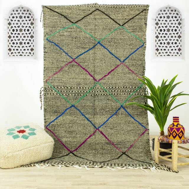 Handmade Zanafi Kilim Rug Grey Moroccan Area Rug - 4.6x8.2 Ft - image 1