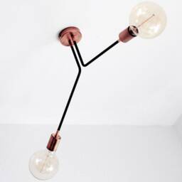 Sira - Mid Century Modern Chandelier Black & Brass Two-Light Pendant Lamp - thumbnail 3