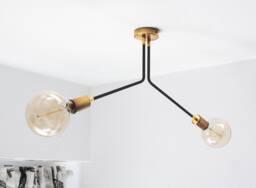 Sira - Mid Century Modern Chandelier Black & Brass Two-Light Pendant Lamp - thumbnail 1