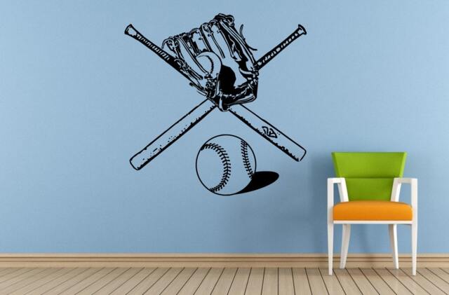 Baseball Bat Glove Two Bats Sports Gear Tools Wall Room Vinyl Mural Art Decor Decal Sticker L1661 - image 1